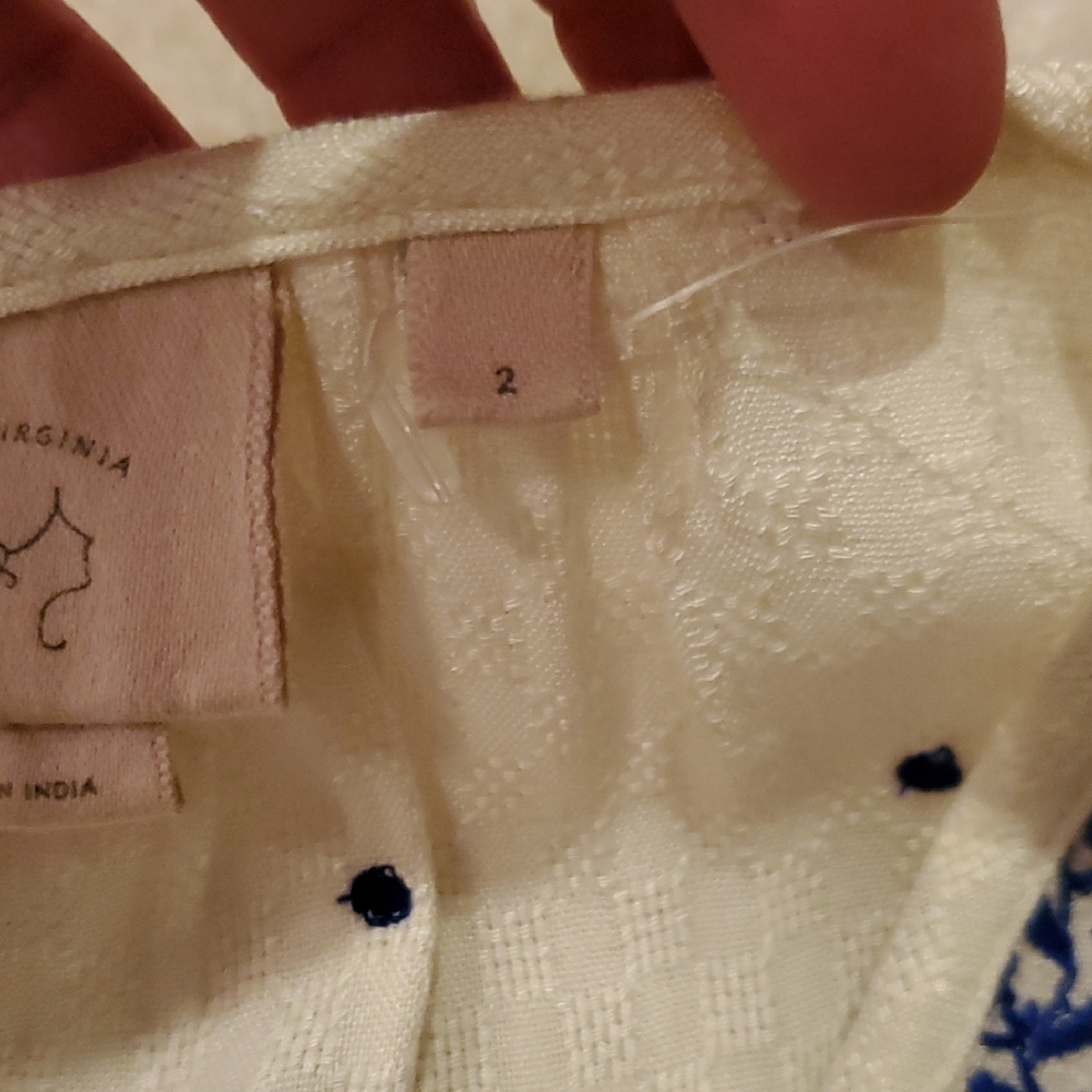 Women's Floral Embroidered Blouse - Cream and Blue - Picture 8 of 8